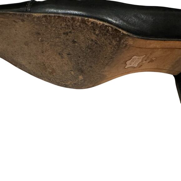 A. Testoni Black Leather Heels 3" Square Toe Italy Size 5.5 with Dust Bag - Picture 9 of 10